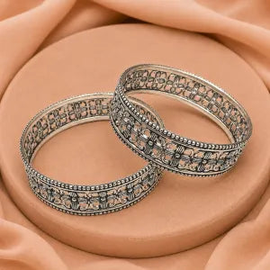 Oxidised Silver Floral Cutwork Bangles