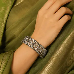 Oxidised Silver Floral Cutwork Bangles
