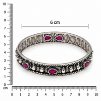 Oxidised Silver Ruby Floral Bangles for Women with Ruby-Colored Stones | Frolic Jewels