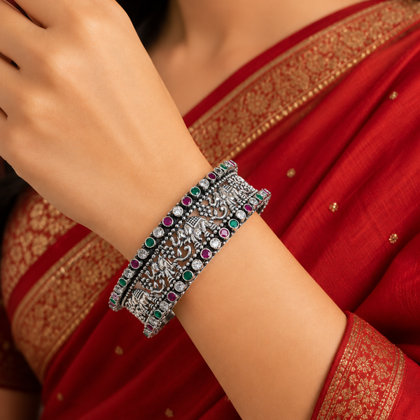 Oxidised Silver Elephant Design Bangles | Frolic Jewels