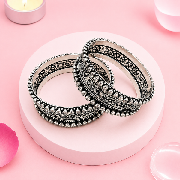 Oxidised Silver Floral Bangles| Frolic Jewels