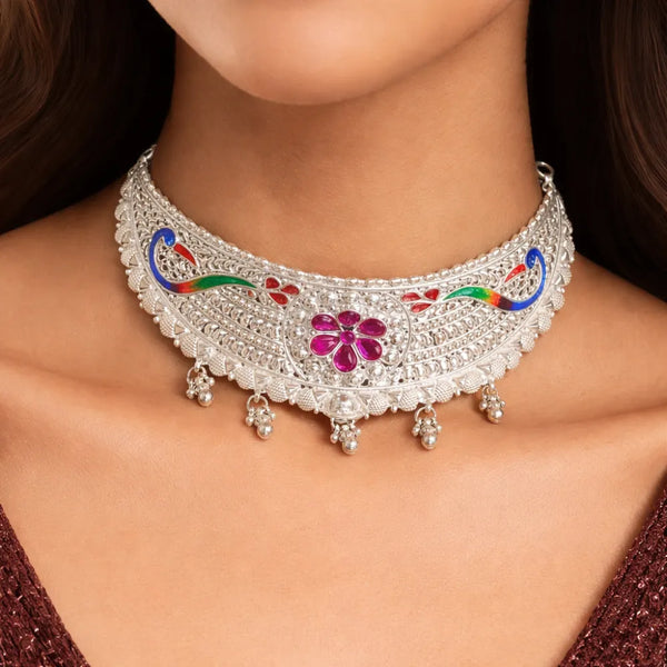 Peacock Design Silver Choker