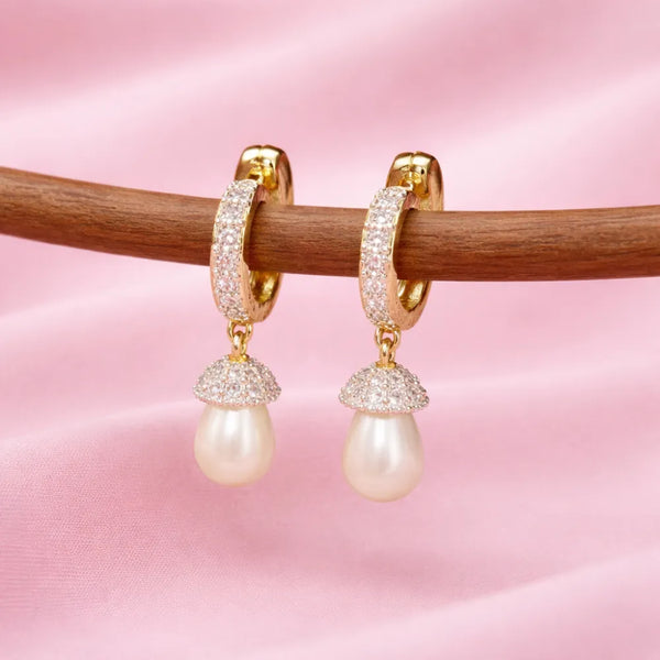 Pearl Drop Anti-Tarnish Hoop Earrings