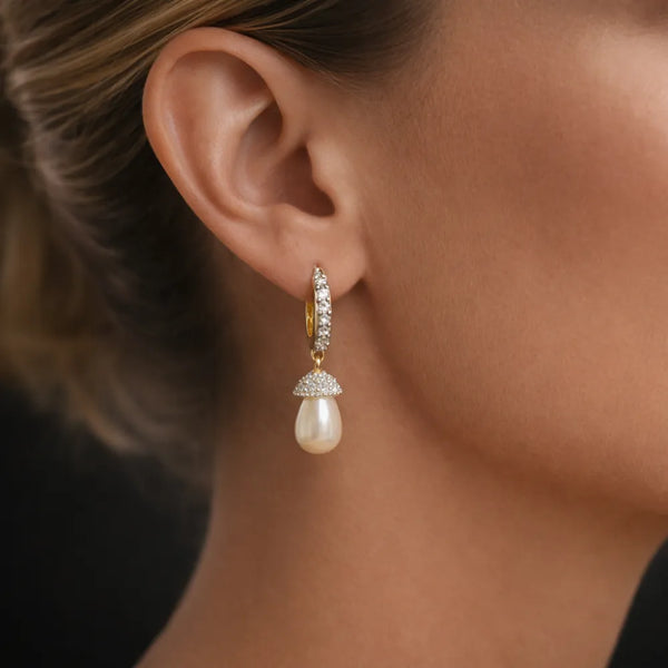 Pearl Drop Anti-Tarnish Hoop Earrings