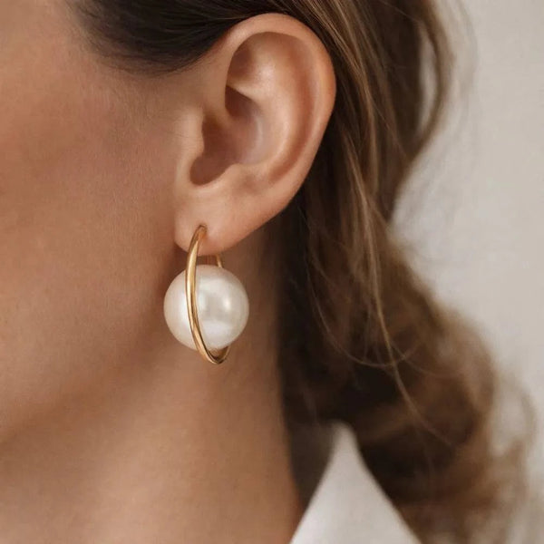 Pearl Hoop Anti-Tarnish Earrings