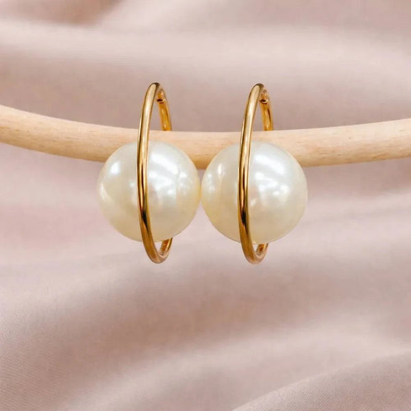 Pearl Hoop Anti-Tarnish Earrings