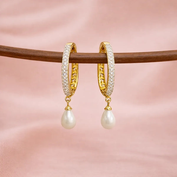 Pearl Hoop Drop Anti-Tarnish Earrings