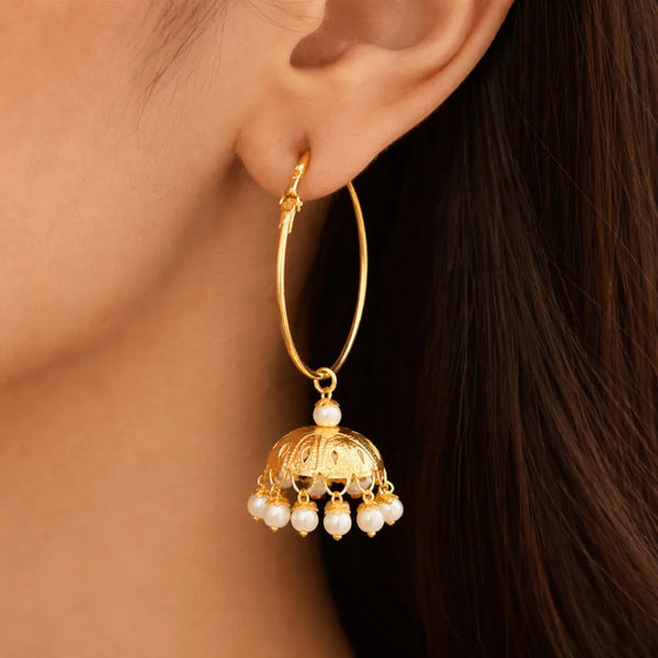 Pearl Jhumka Hoop Anti-Tarnish Earrings ✨