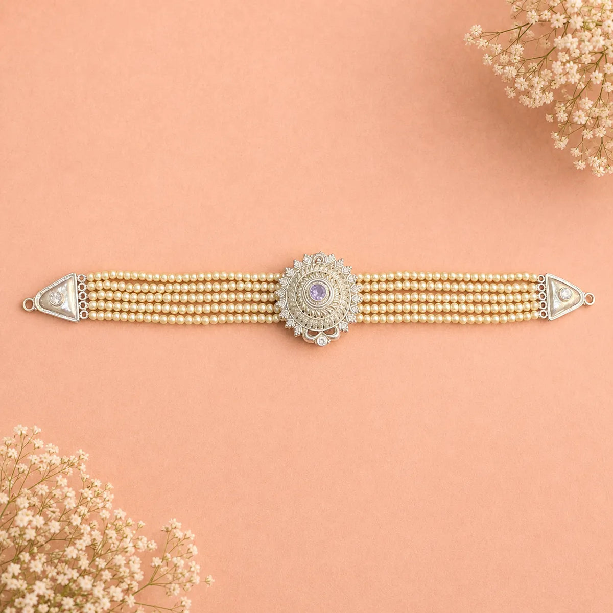 Pearl Medallion 925 Silver Choker
