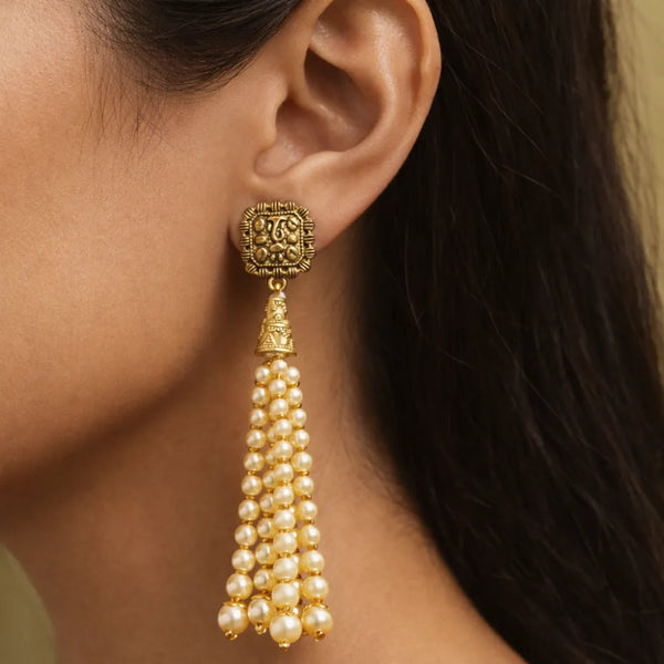 Pearl Tassel Gold Anti-Tarnish Earrings