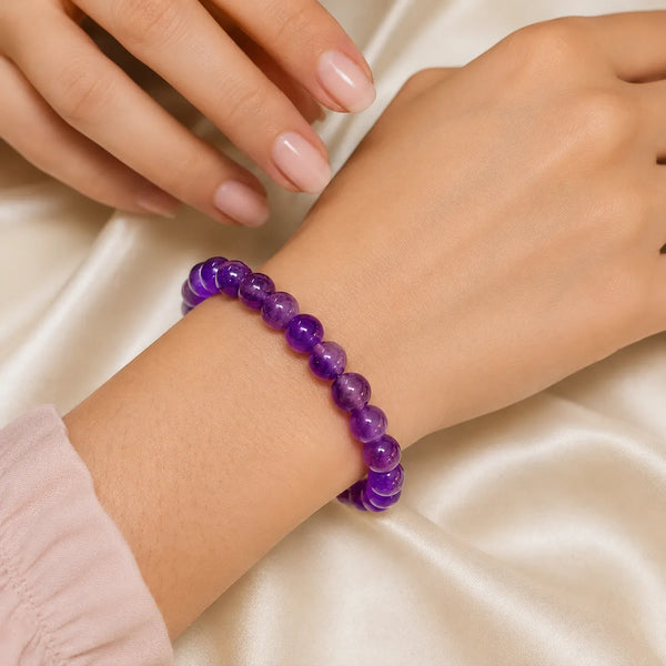 Purple Amethyst Beaded Stone Bracelet