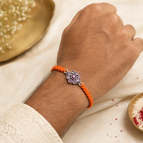 Purple Crystal Floral Silver Rakhi