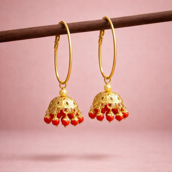 Red Bead Jhumka Anti-Tarnish Earring