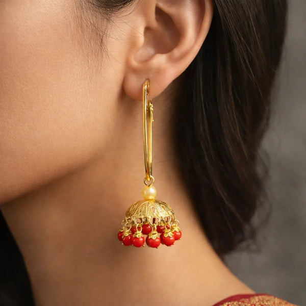Red Bead Jhumka Anti-Tarnish Earring