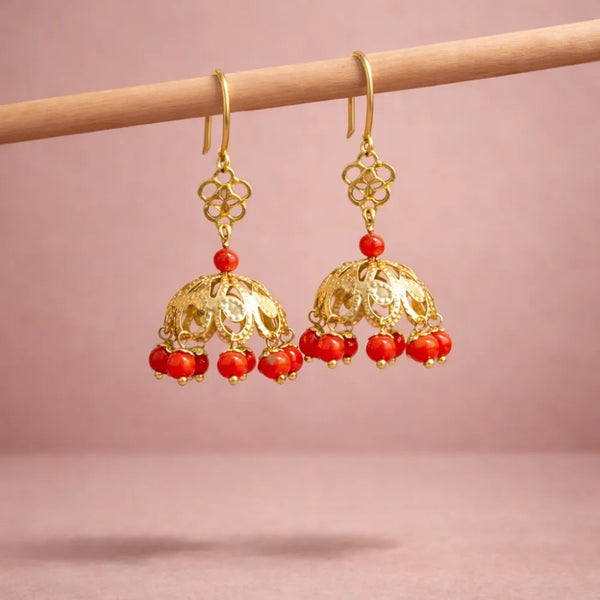 Red Pearl Jhumki Drops