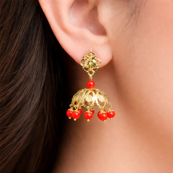 Red Pearl Jhumki Drops