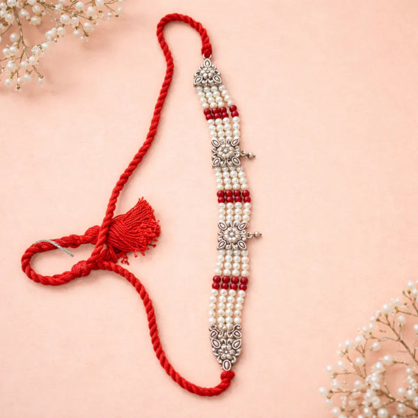 925 Silver Red & White Beaded Guluband