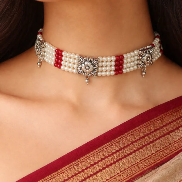925 Silver Red & White Beaded Guluband