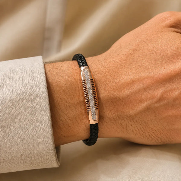 Rose Gold Crystal Bar Silver Bracelet Rakhi