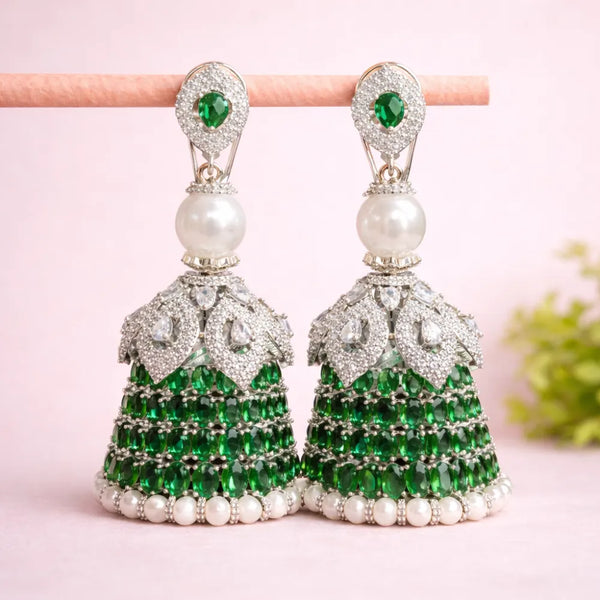 Royal Green Crystal Jhumka Earrings