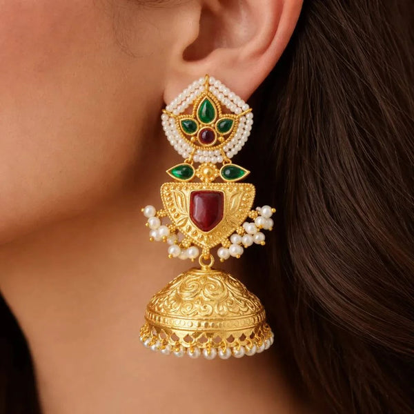 Royal Kundan Pearl Anti-Tarnish Jhumka Earrings