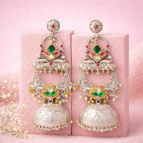 Royal Multicolor Pearl Chandbali Jhumki Earrings