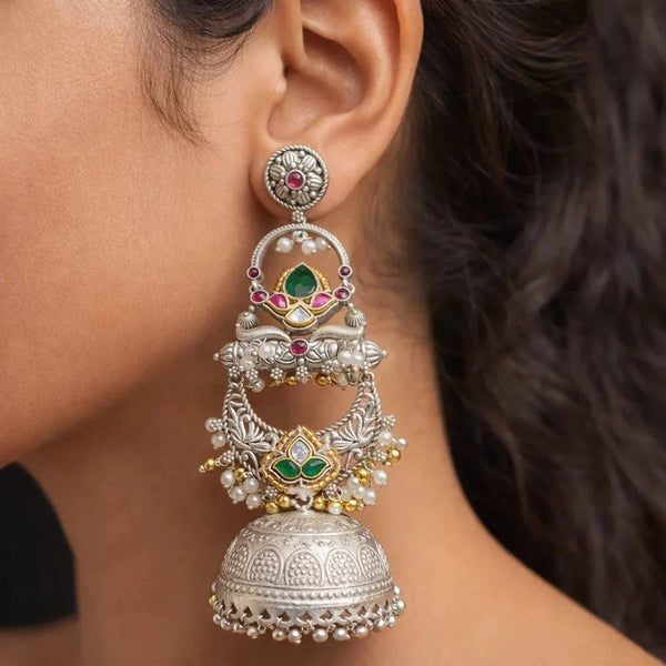 Royal Multicolor Pearl Chandbali Jhumki Earrings