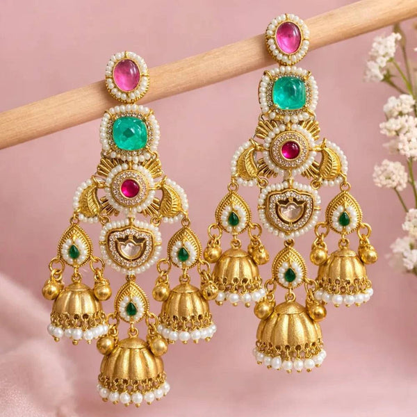 Royal Multilayer Pearl & Stone Jhumka Earrings
