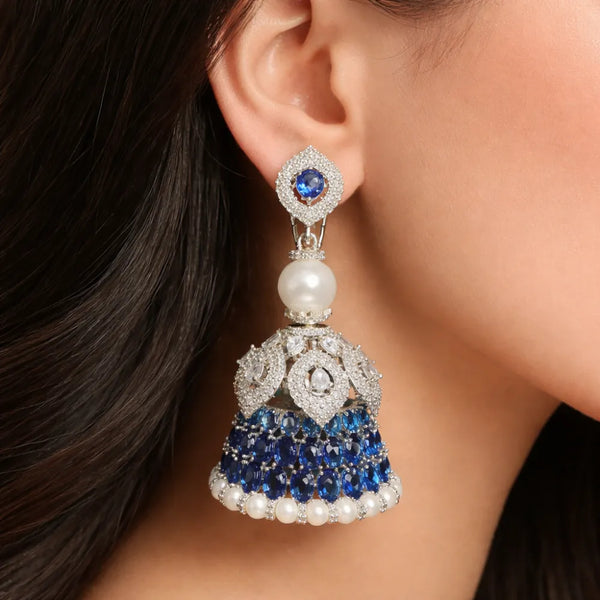 Royal Pearl Blue Anti-Tarnish Jhumka