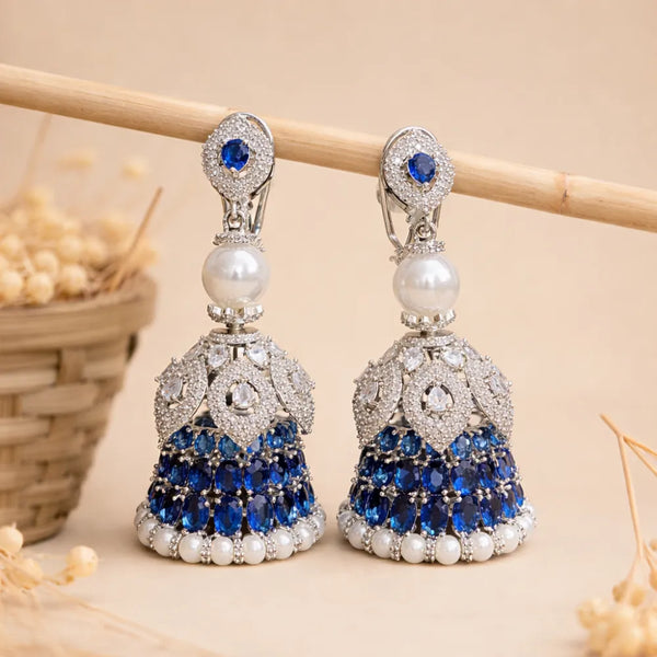 Royal Pearl Blue Anti-Tarnish Jhumka