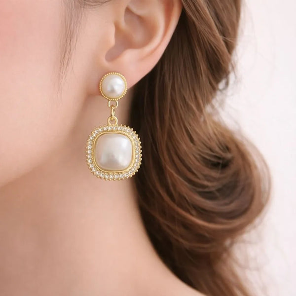 Royal Pearl Halo Anti-Tarnish Drop Earrings
