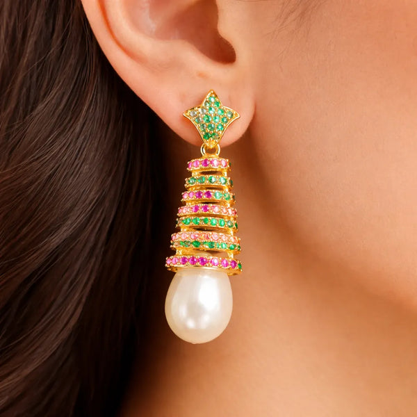 Royal Pearl Multi-Stone Drop Earrings