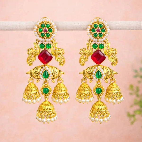 Royal Pearl & Ruby Anti-Tarnish Jhumka Earrings