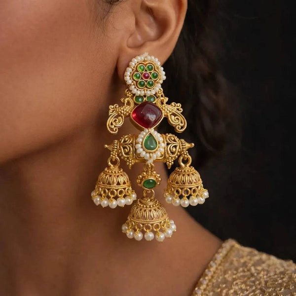 Royal Pearl & Ruby Anti-Tarnish Jhumka Earrings