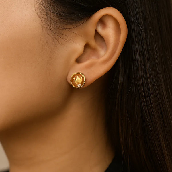 Silver Gold-Plated Crown Stud Earrings