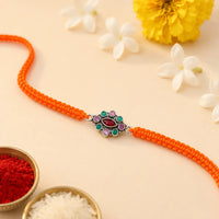 Royal Multicolour Marquise Silver Rakhi for Raksha Bandhan by Frolic Jewels
