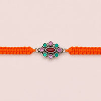 Royal Multicolour Marquise Silver Rakhi for Raksha Bandhan by Frolic Jewels
