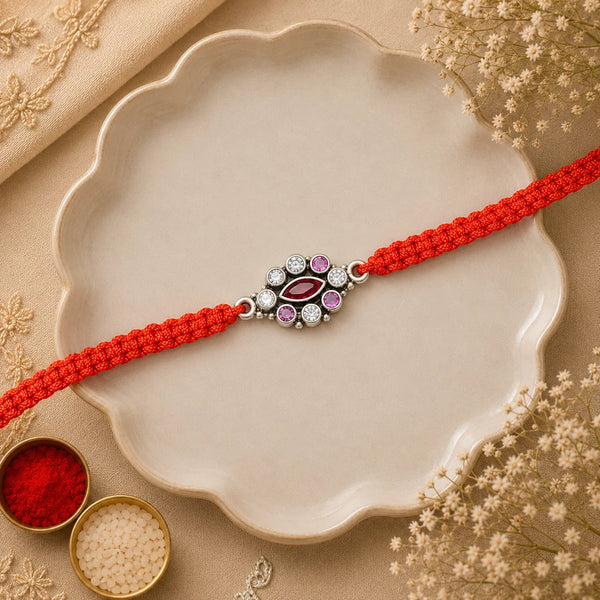 Royal Ruby Floral Silver Rakhi