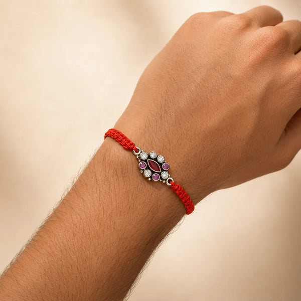 Royal Ruby Floral Silver Rakhi