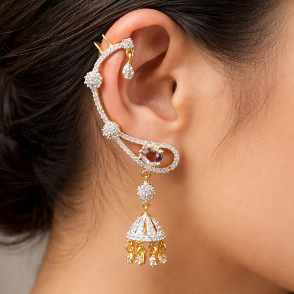 Ruby Curve Jhumka Anti-Tarnish Earrings