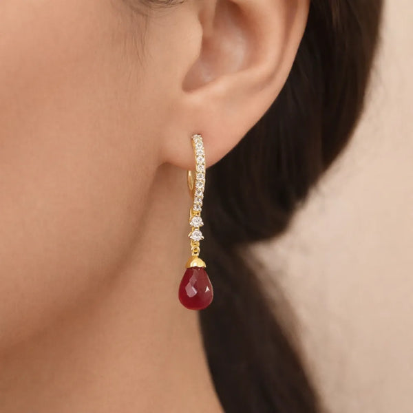 Ruby Drop Anti-Tarnish Hoop Earrings