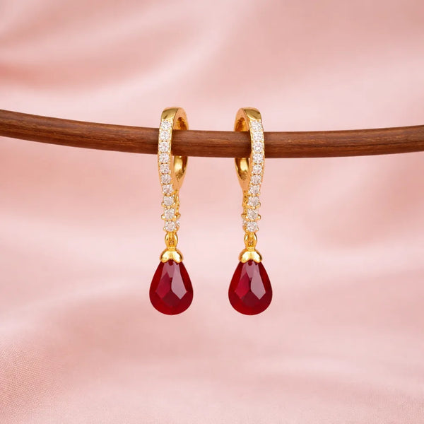 Ruby Drop Anti-Tarnish Hoop Earrings