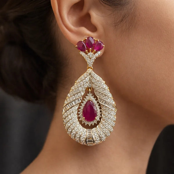 Ruby Leaf Drop Anti-Tarnish Earrings