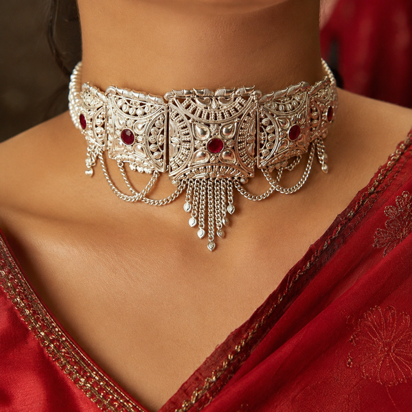 Ruby Pearl 925 Silver Choker