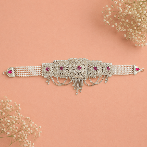 Ruby Pearl 925 Silver Choker