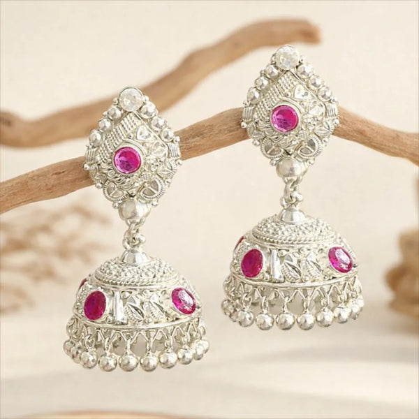 925 Silver Ruby Stone Jhumka