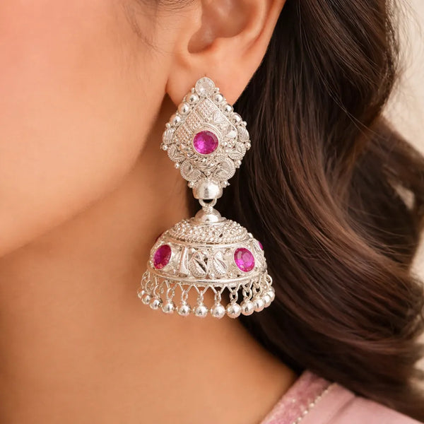 925 Silver Ruby Stone Jhumka