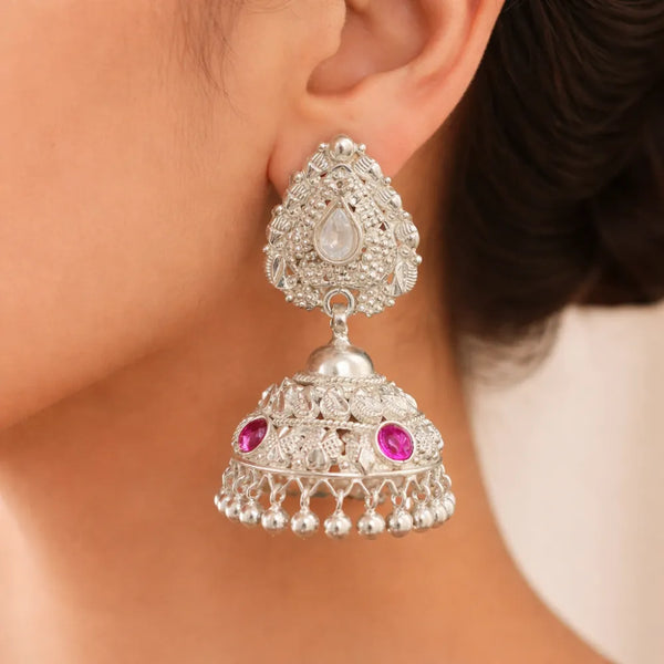925 Silver Ruby Stud Jhumka