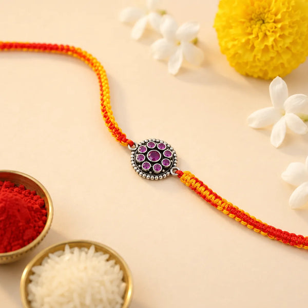 Ruby Bloom Silver Rakhi