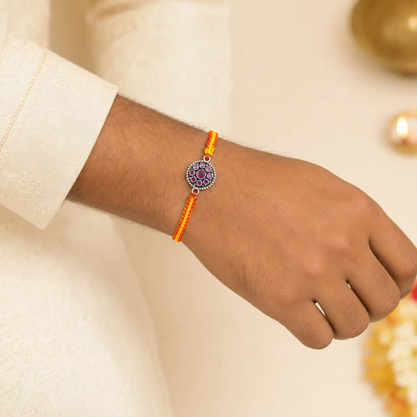 Ruby Bloom Silver Rakhi